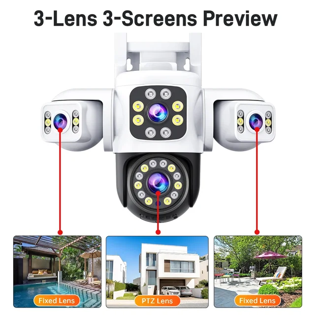 ANSVICAM 6K 12MP Triple Screen Triple Lens Outdoor WiFi PTZ 360° IP66 Yoosee CCTV Surveillance Camera for Complete Security 3