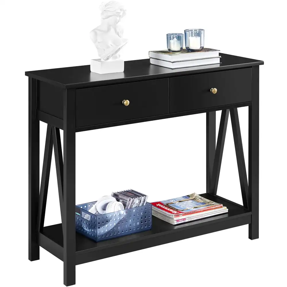 

Design Wooden Entryway Console Table with Storage Drawer, Black