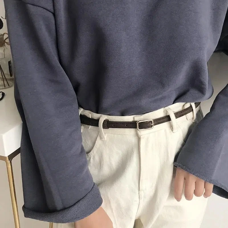 

Модный женский тонкий ремень, Женский декоративный ремень из искусственной кожи с иглами на пуговицах для джинсов и пальто, ремень для платья, черный маленький ремень, 220