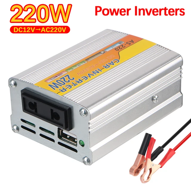 Clip de batterie USB de Conversion Portable, 12V DC à 220V AC, onduleur solaire monté sur voiture, onduleur de puissance 220W, transformateur de tension USB 1