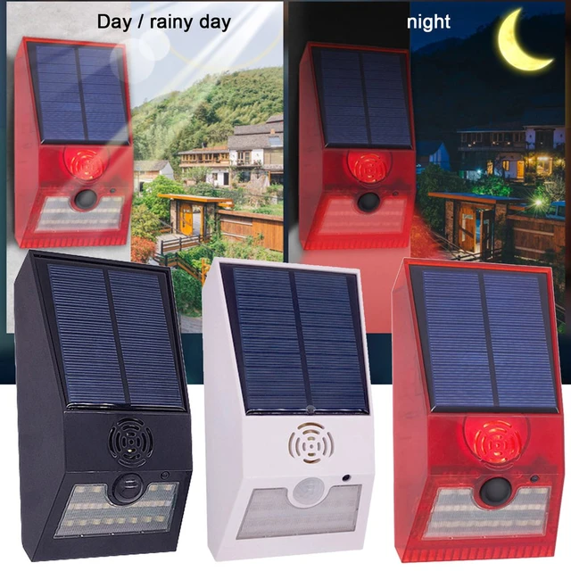 Luz de alarma solar con sensor de movimiento, sonido de ladridos y disparos  de 129 db, alarma de detección de movimiento impermeable IP55 para el