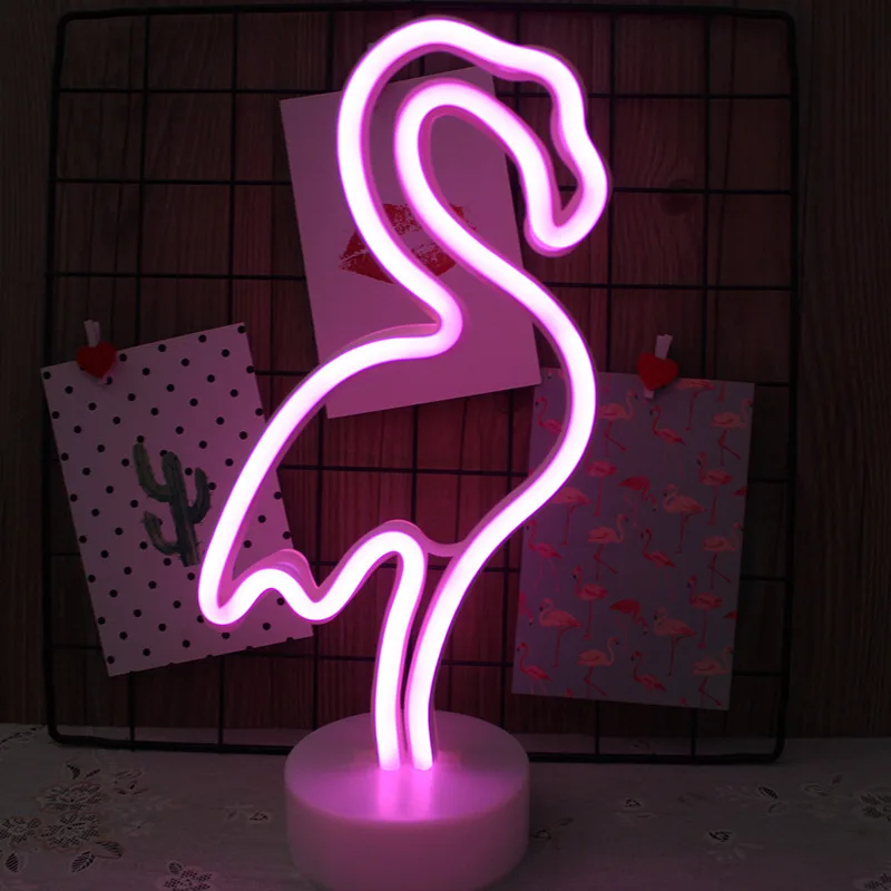 

Flamingo Led Neon Light Coconut Tree Cactus Unicorn Moon Lamp Stand Colorful Home Room Desk Decoration Christmas Night Lamp
