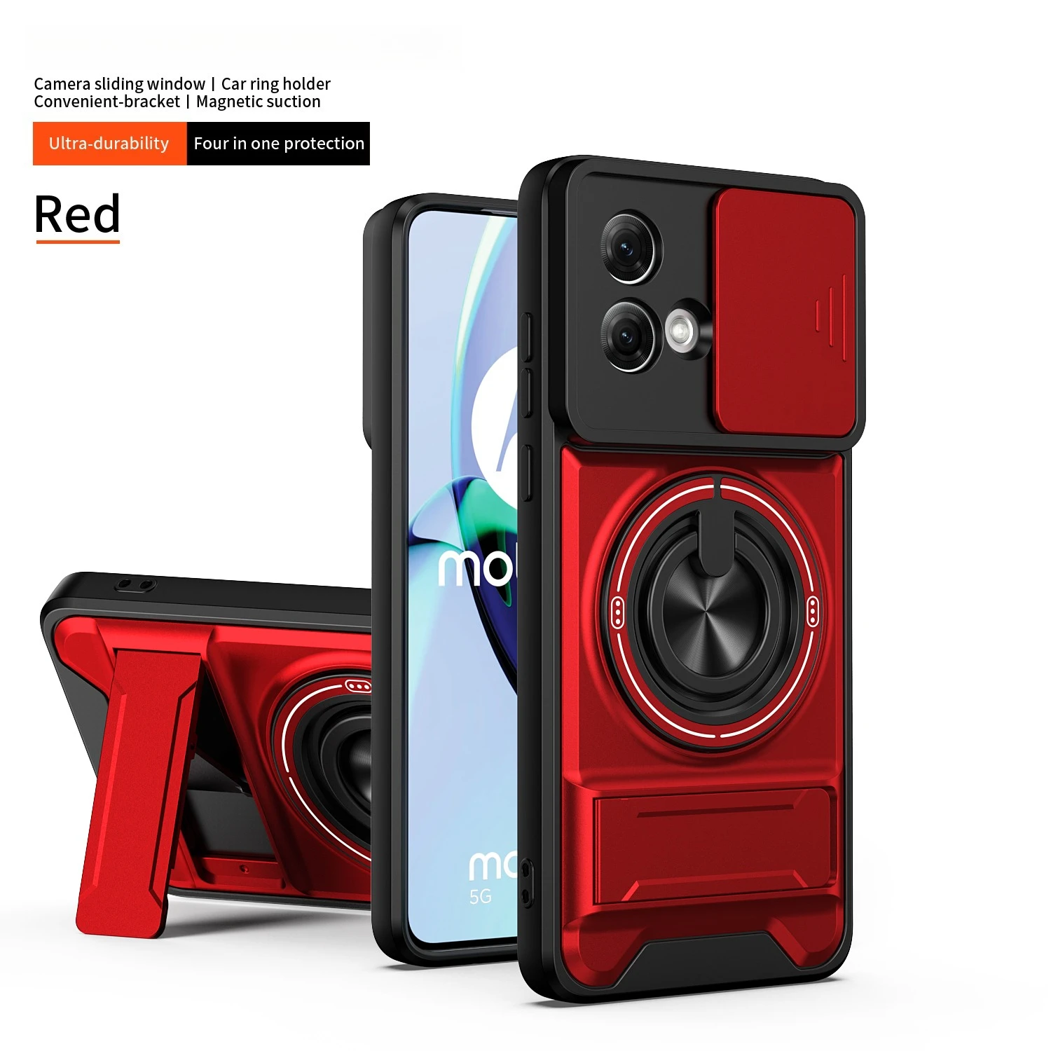 Rotating Magnetic Ring Holder Phone Case with Lens Slide and Kickstand Cover