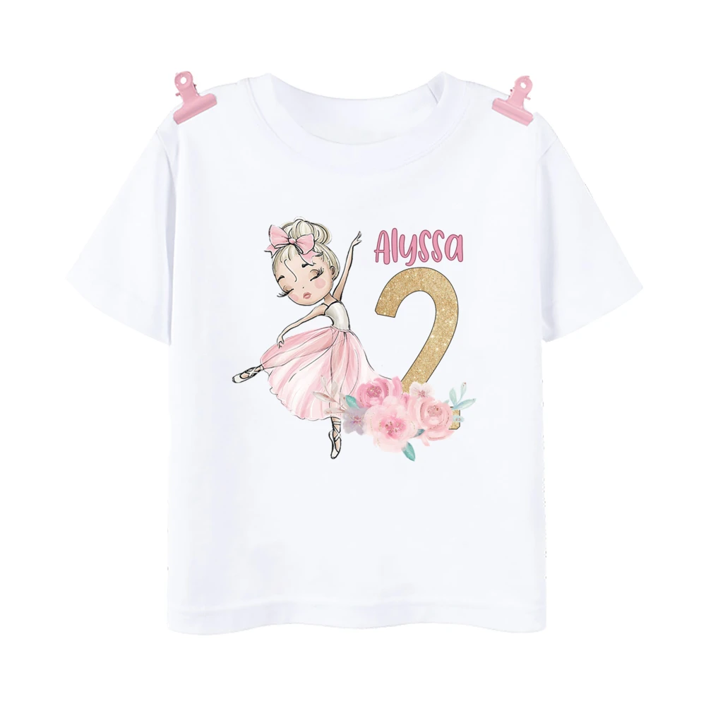 Personalized Ballerina Birthday 1-9 Years Shirt Girls Custom Name Ballet T-Shirt Ballet Dancer Short Sleeve Tee Girl Summer Tops 5