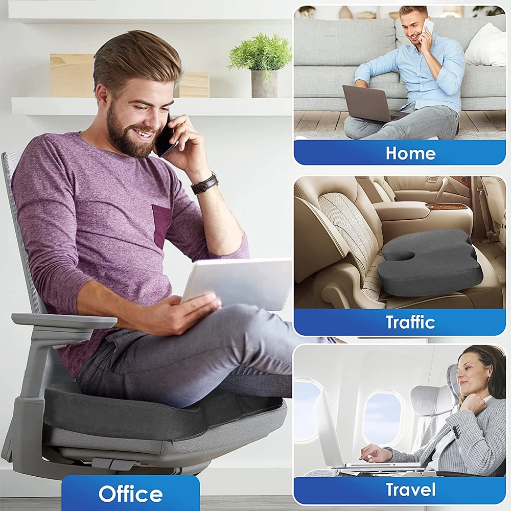 Seat Cushion, Office Chair Cushions Butt Pillow for Long Sitting, Memory  Foam Chair Pad for Back, Coccyx, Tailbone Pain Relief