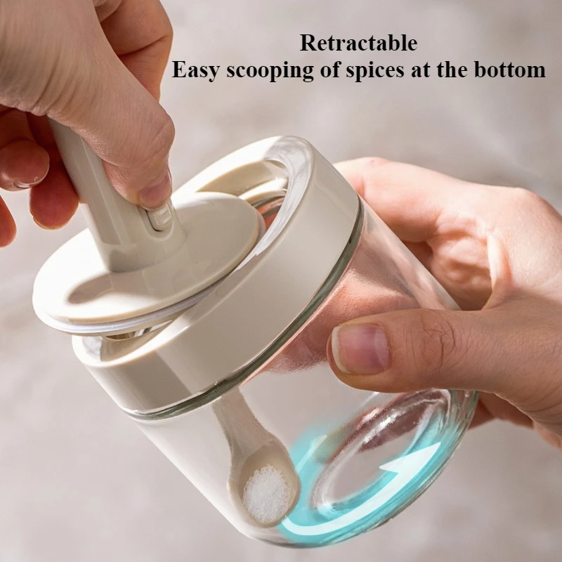 1PC Glass Spice Jar Sugar Bowl Airtight Lid Salt Storage Container Telescopic Salt and Pepper Shakers Seasoning Organizer