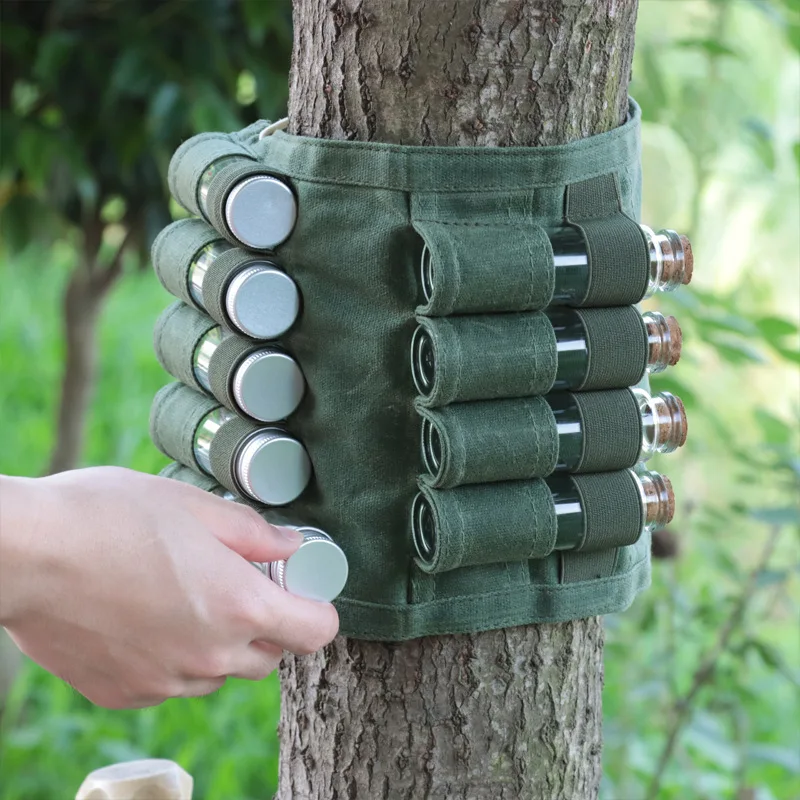 Outdoor Camping Spice Bottle Bags Set Portable Camping Picnic Seasoning Bottles Storage Bag Condiment Jar Cruet Holder Canvas storage bag camping storage bag spice container