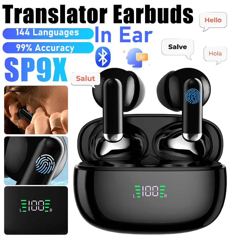 SP9X Intelligent Translator Earbuds Noise Cancelling Bluetooth 5.4 Headset Instant Translator TWS Language Translation Earphones
