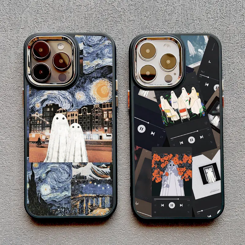 

Art Halloween Ghost Phone Case For iPhone 11 12 13 15 14 Pro Max XS X XR SE2 7 8 Plus Creative Splicing Patterns Back Cover