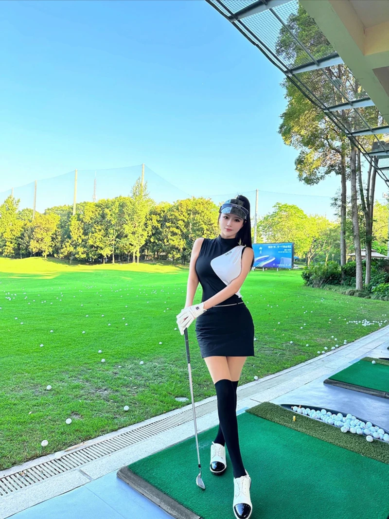 Golf Apparel Women's Sleeveless High Elastic T-shirt Moisture Wicking Top Slim Fit Versatile Casual Set Sports Dress