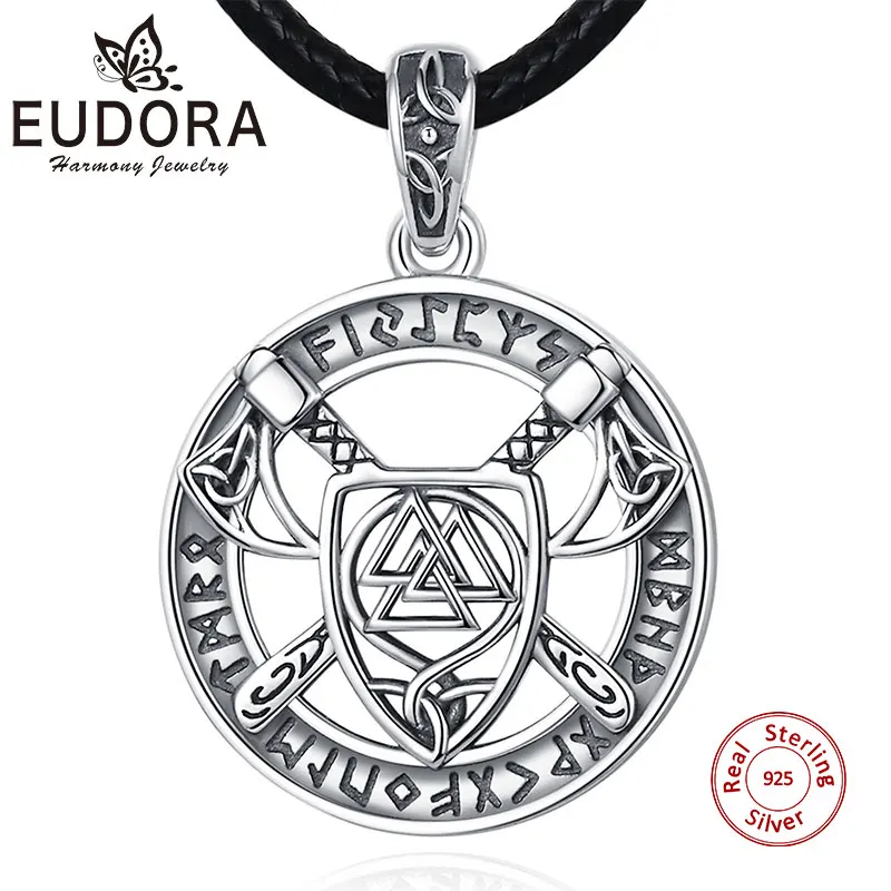 

Eudora 925 Sterling Silver Nordic Viking Pattern Knot Pendant Necklace Norse Viking Axe Shield Amulet Jewelry for Man Women Gift