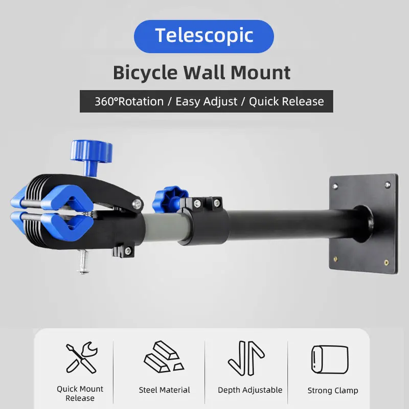 

360° Rotation Cycle Parking Service Bracket W/ Expansion Bolts Heavy Duty Bicycle Wall Mount Telescopic 30KGs Load Repair Stand