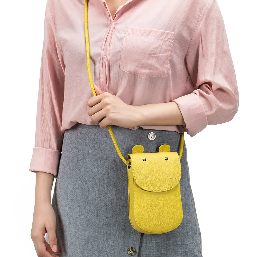 Genuine  Leather Colorful Crossbody Bag for Woman Fashion Cute Mini Cell Phone Shoulder Messenger Bags Handbag Kawaii Purses