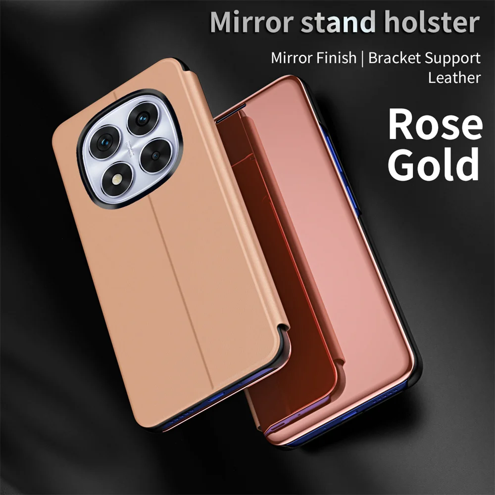 Premium Mirror Flip Leather Phone Case with Shockproof Kickstand Holder Cover