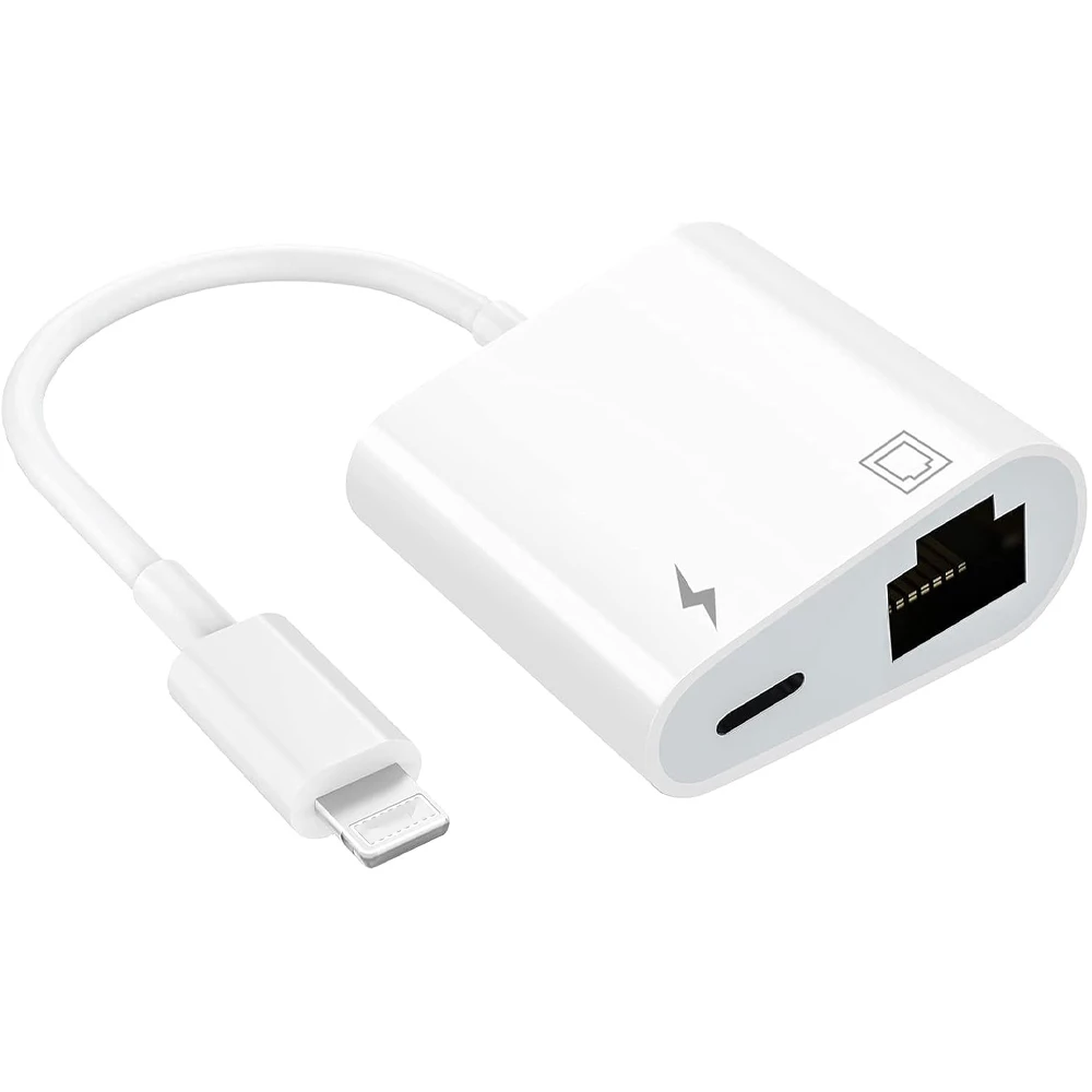 10/100Mbps Internet RJ45 for Lightning iPhone 14 13 12 11 8 7 6 5 /iPad/iPod Ethernet LAN Network Adapter with Charging Adapter
