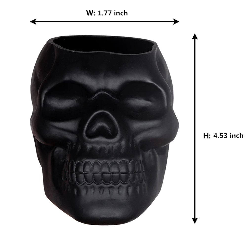 Rosa Totenkopf Horror Kleiner Blumentopf Make-up Pinsel Eimer Totenkopf Halloween Dekorationen Tischzubehör Display Stifthalter Geschenk – Detail 1