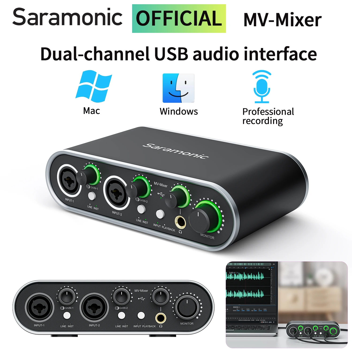 SaramonicMVMixerDualChannelUSBMicrophoneAudioInterfacefor