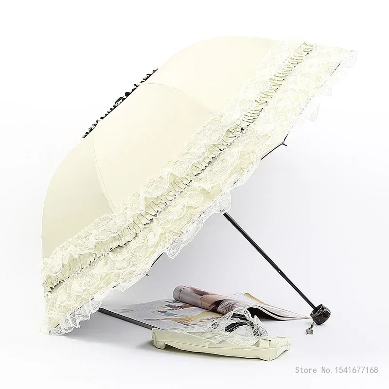 Men Women Lace Sun Umbrella, Rain Gear Folding 8 Bone Reinforcement Folding Business Travel Portable UV Protection Umbrella, 1Pc