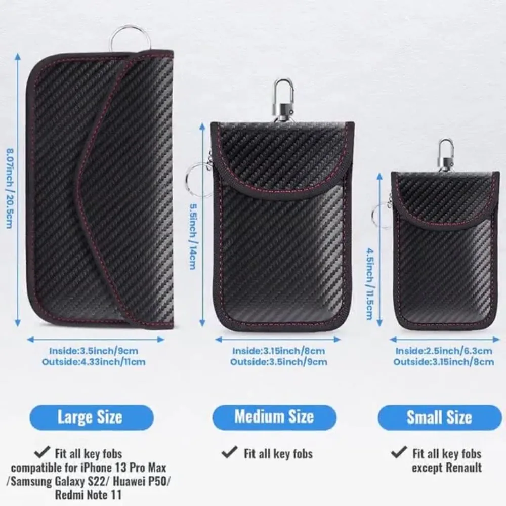 Anti-Theft RFID Blocking Carbon Fiber Key Fob Pouch - Black