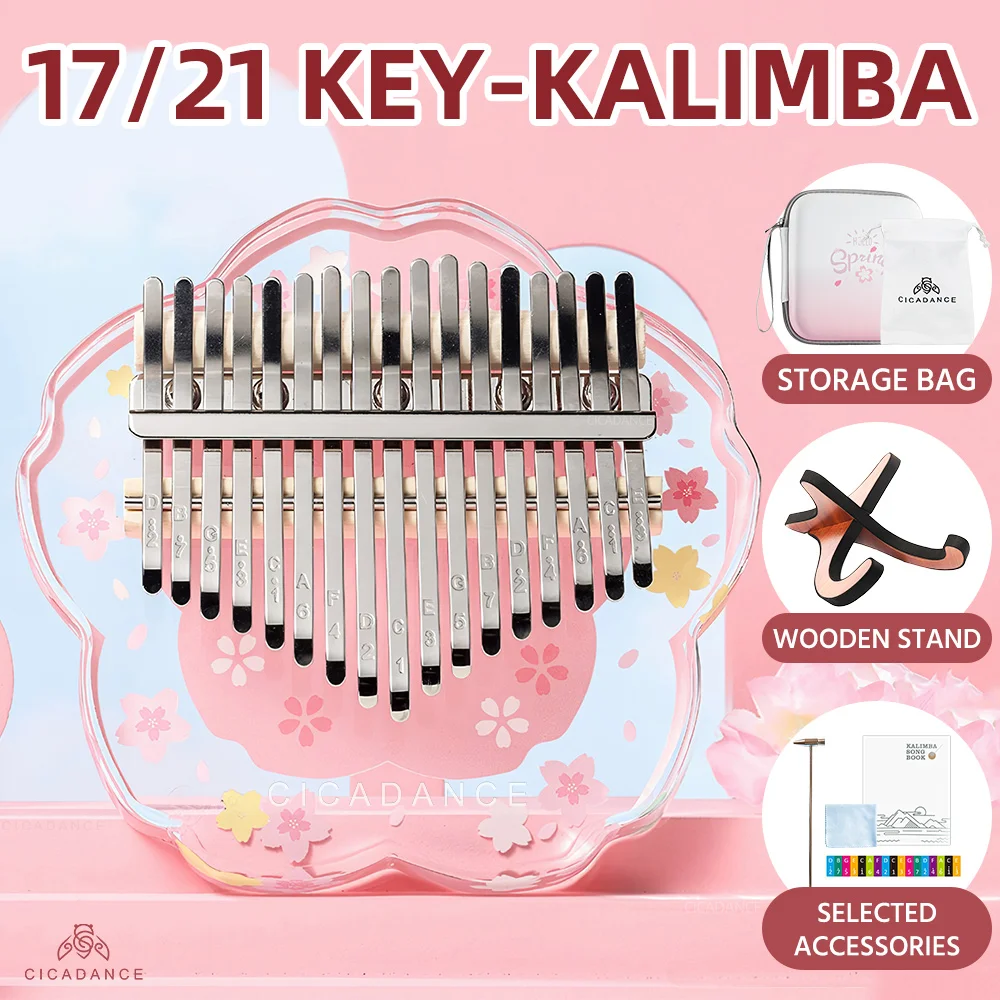 

CICADANCE 17/21 Key Kalimba Acrylic Thumb Piano Crystal Calimba With Stand Case Learning Books Music Gift Mbira For Beginner Kid