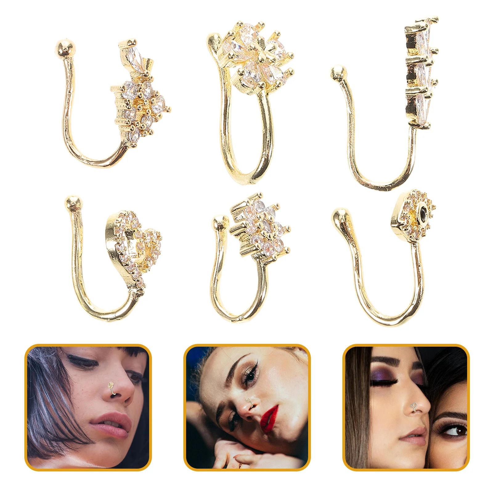 6 шт. Затискач для носа для жінок і чоловіків Модні U-подібні манжети Ювелірні вироби без пірсингу Регульований штучний декор шпильки для носа
