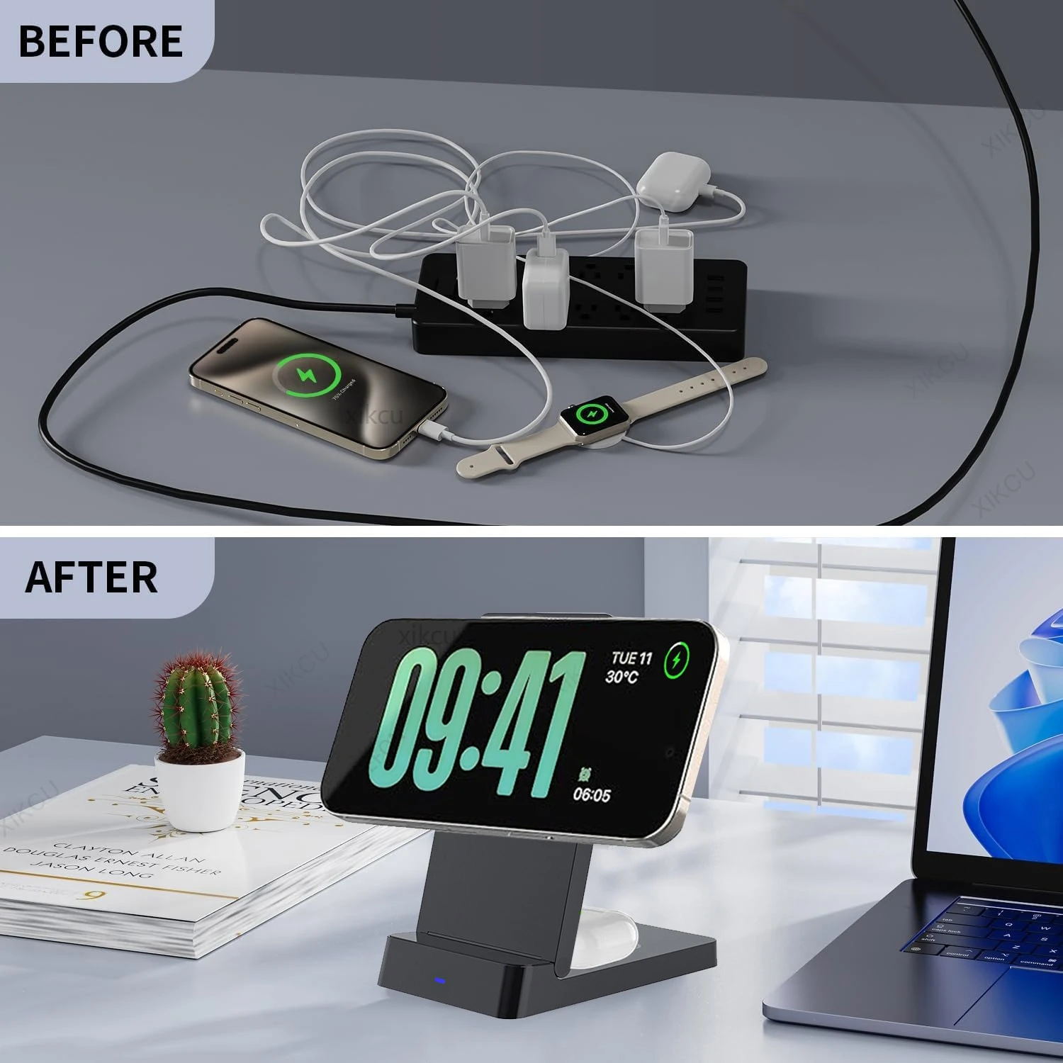 3 in 1 Magnetic Wireless Charger Foldable Phone Stand For Magsafe iPhone 17~12 Pro Max iWatch 11~2 SE Airpods Pro Fast Charging