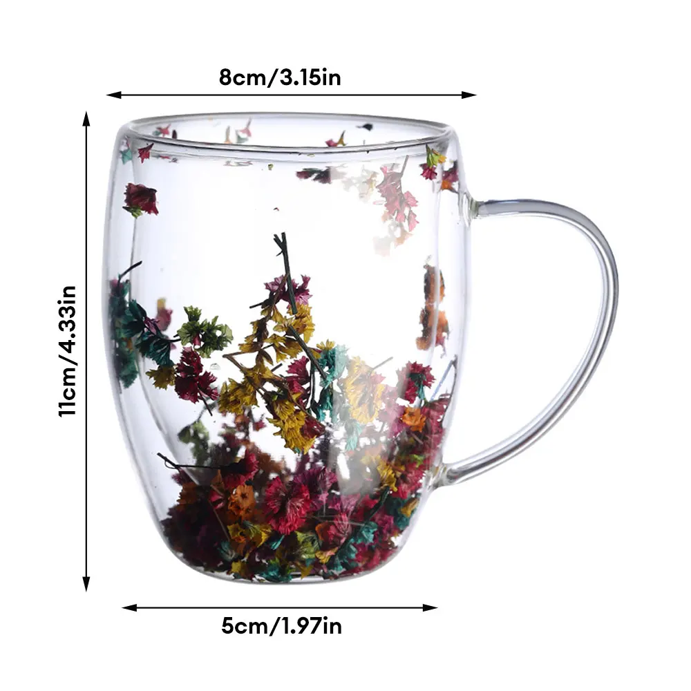 Double Wall Glass Flower Cup Dry Flowers Funny Aesthetic Cups Tea Cup Beer  Coffee Mug With Handles Christmas Gift - AliExpress