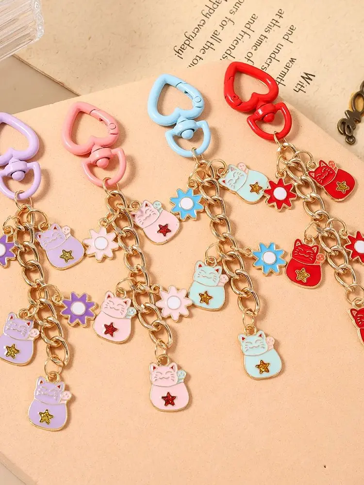 Aihua Niedlicher Glücksbringer-Katzen-Schlüsselanhänger für Frauen und Mädchen Cartoon-Katzen-Schlüsselring Anhänger für Handtaschen-Deko DIY Handgemachter Schmuck Geschenke – Detail 2
