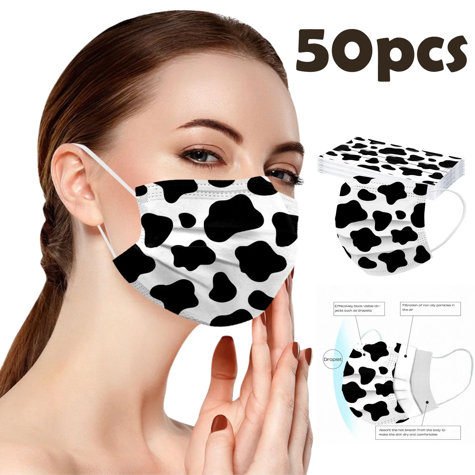 Adult Printing Disposable Protection Three Layer Face Mask With Nose Strip Outdoor Dust-Proof Face Protective Mask Disposable