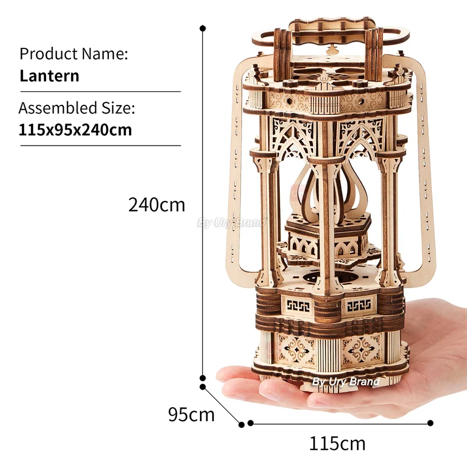 ROBOTIME Puzzle 3D Lanterna In Legno Vintage Con Carillon E Luce LED - Kit Meccanico Fai Da Te Per Adulti E Ragazzi 14+ - 5