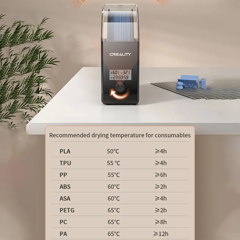 Creality 필라멘트 드라이 박스 2.0, 온도 조절 가능, 45 ℃-65 ℃, 실시간 습도 모니터링, 3D 프린터용 열풍 가열 박스