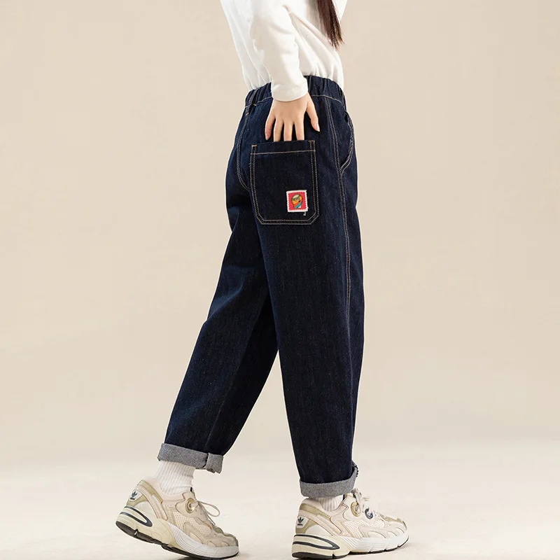 

Girls' plush jeans 2023 new large children's autumn and winter thickened long pants children's casual pants 7-69