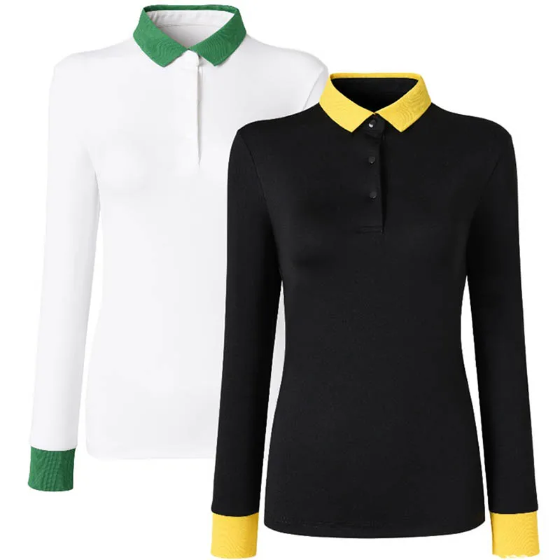 Women Long-sleeved Elastic Golf Shirts Ladies Breathable Golf Sports Polo T-shirt Quick-dry Casual Tops Girls Sportswear 2 Color