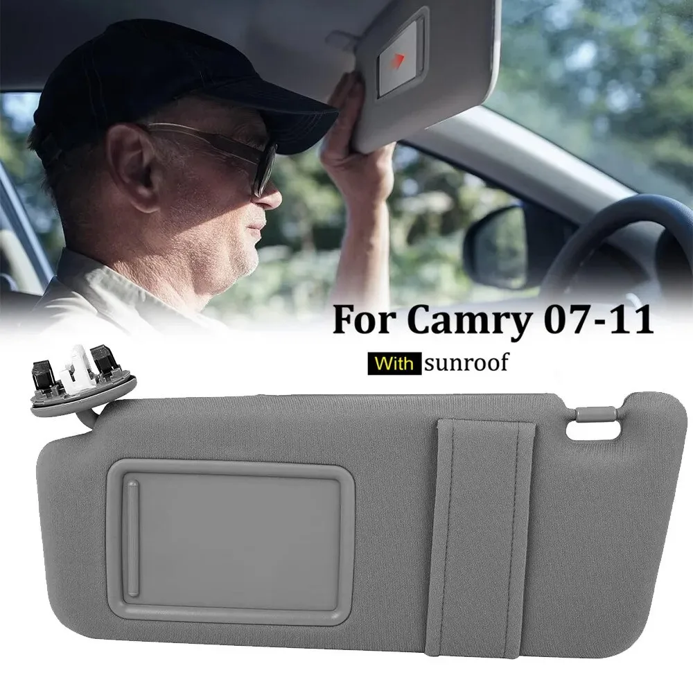Sun Visor For Toyota Camry With Sunroof 2007-2011 - Left & Right Pair, Grey, With Vanity Mirror & Light (OEM Replacement)
