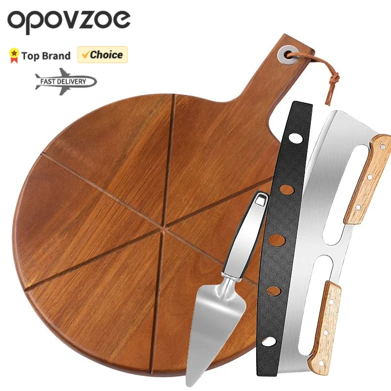 

Деревянная разделочная доска для пиццы с 6 канавками, Круглый сервировочный поднос для пиццы с ручкой, весло для пиццы, инструменты для домашнего приготовления хлеба