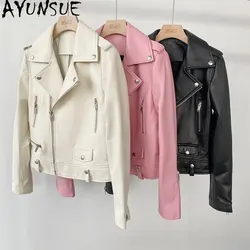 AYUNSUE Casual Black Leather Jacket Women Autumn Real Sheepskin Coat Genuine Leather Biker Jackets Chaqueta De Cuero Mujer SGG