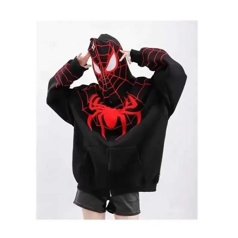 thumbnail image 1 of Sudadera con capucha de araña flocada para hombre y mujer, abrigo de estilo gótico con cremallera completa, sudadera y2k, Hip Hop, primavera y otoño, nuevo, 1 of 3
