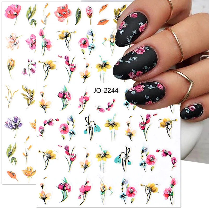 

Glitter Flower Nail Stickers Spring Summer Floral Nail Decals Colorful Flowers Stickers for Nails Self Adhsive Nail Art Stickers