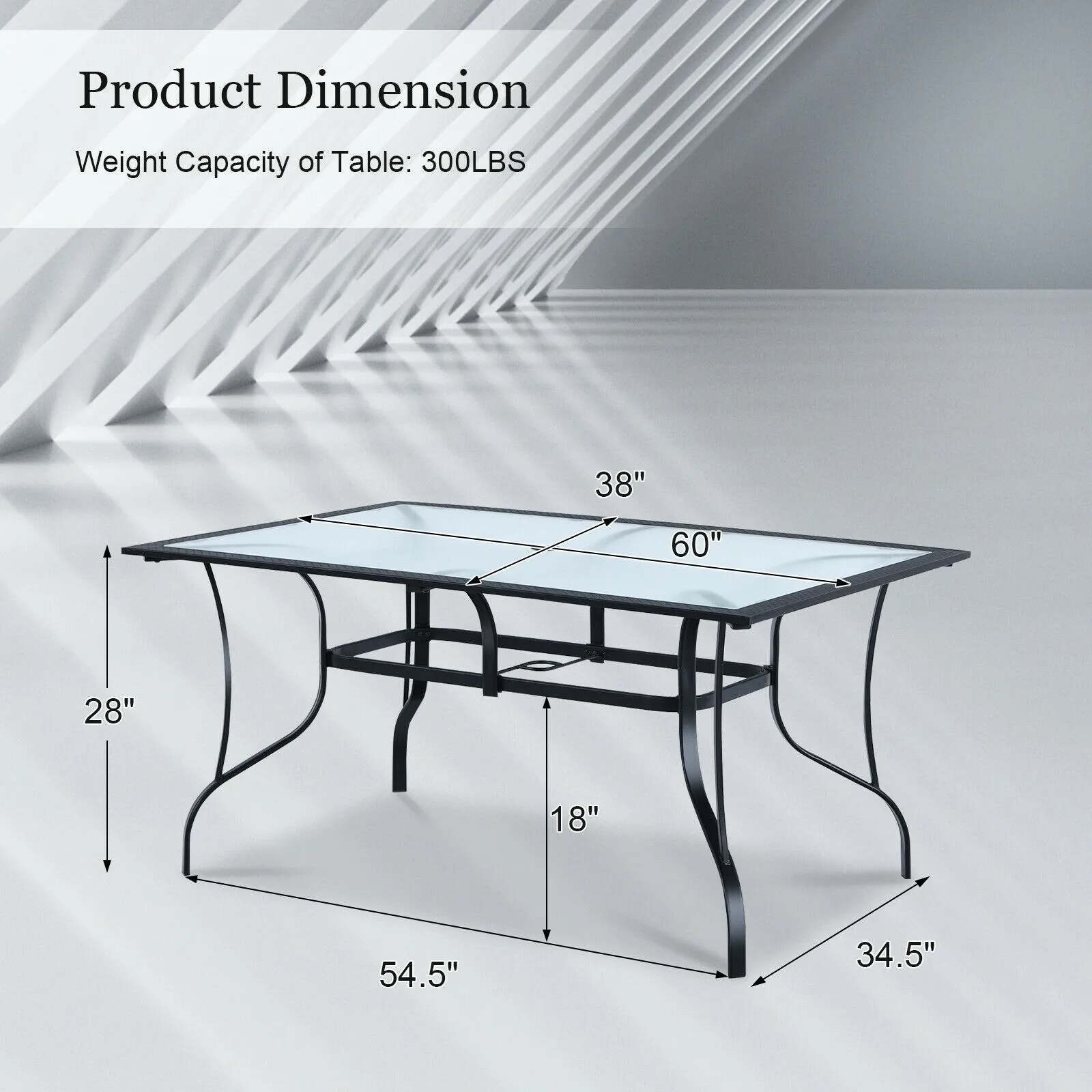 60 X 38 Inch All Weather Rectangular Patio Dining Table Powder Coated Steel Frame Woven Glass Tabletop Simple Outdoor Tables