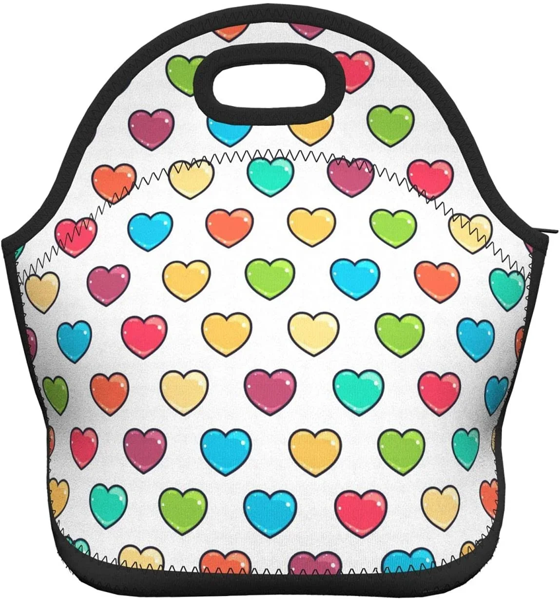 

Colorful Hearts Neoprene Lunch Bag Boxs,Durable Thermal Tote Bag Organizer Cooler Bento Bags Lunchbox Handbag For Work School