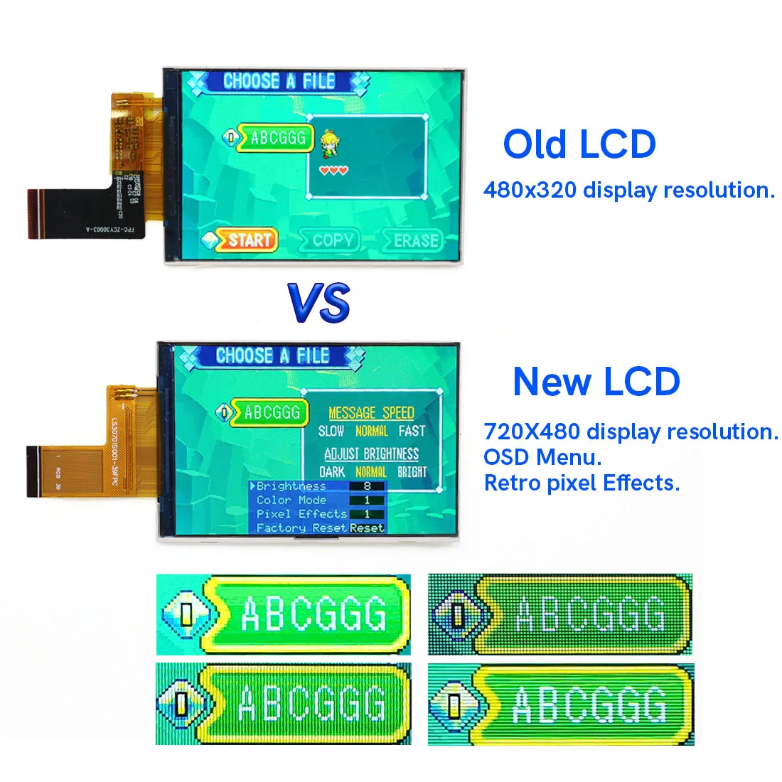 mod ips lcd pour gba mise niveau hd haute définition pouces pouces pixels menu osd