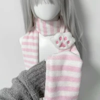 Fashion Striped Pink Cute New Scarf for Women Japanese Sweet Cat Paw Striped Wrap Warm Woman Scarf Luxury Y2K Accessories