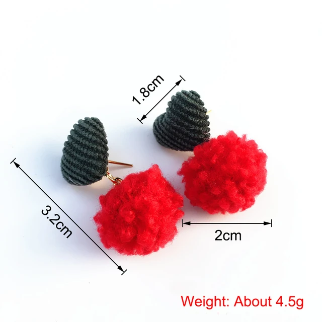 Heart & Pom-Pom Dangle Earrings in Red