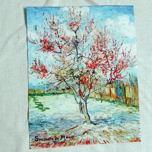 Peinture à l'huile Patchwork tissu teint à la main Van Gogh positionnement toile décoration bricolage accessoires faits à la main tissu pièces de dessin animé 4