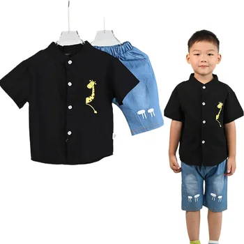 Summer Children Sets Kids Clothes Baby Boys Shirt Cartoon Tops Denim Shorts Pants Outfits Toddler T-Shirts Shorts 1-4 Years 3