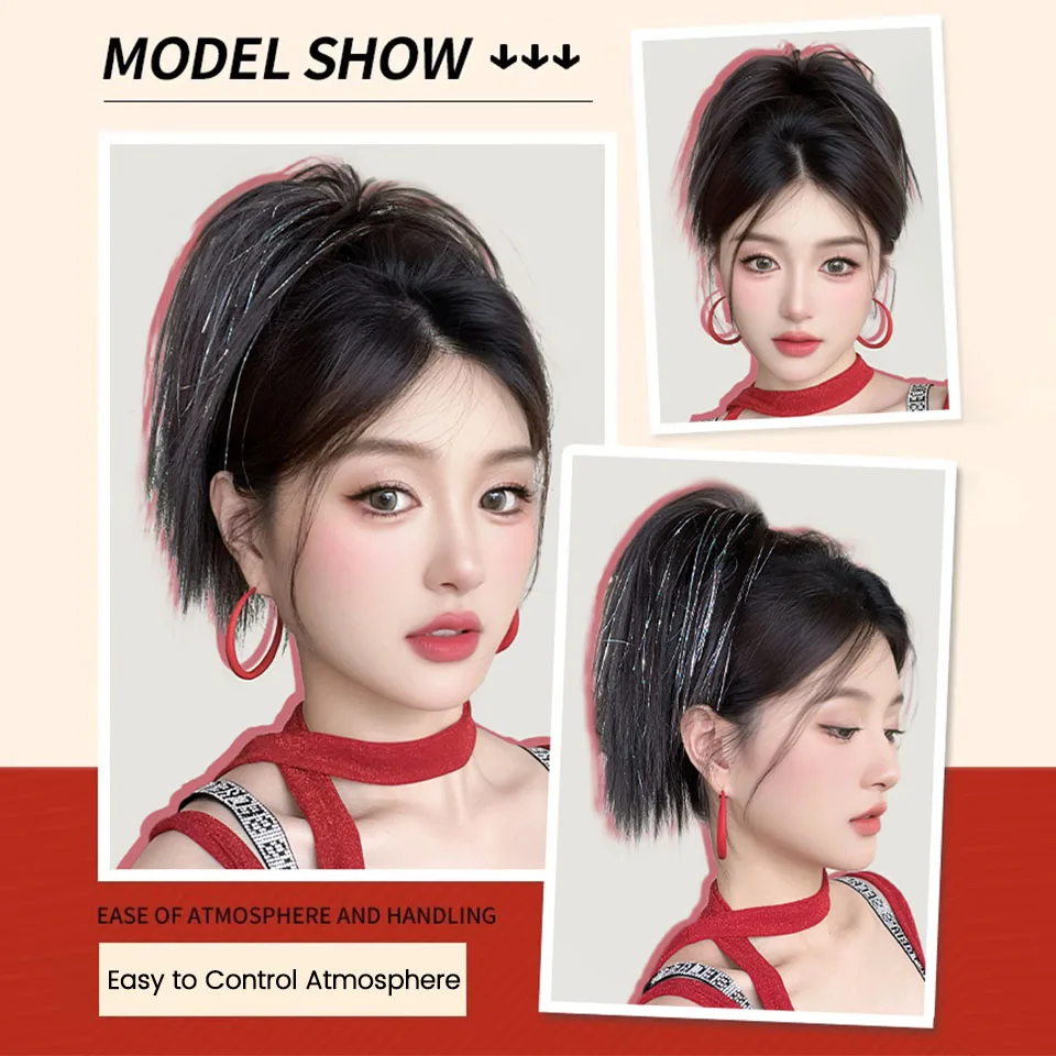 Synthetic Hair Short Straight Chignon Ponytail Clip for Women