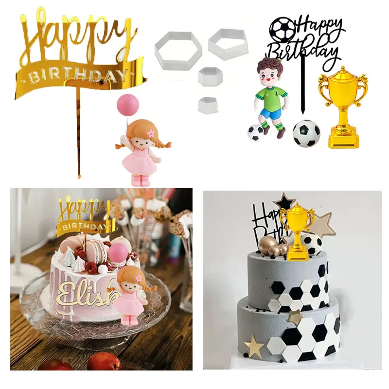 Cake Decor Soccer-Themed Kit Hexagonal Cutting Tools Baking Inserts for Children's Sports Birthday Party Table Decorations