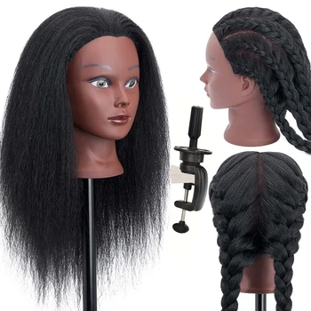 100% Real Human Hair Mannequin Head With 16' Hair For Hairdresser Practice Hair Styling Training Manikin Doll With Table Stand