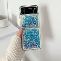 Luxury Gradient Glitter Quicksand Love Heart Bling Case for Samsung Galaxy Z Flip Series (Blue)