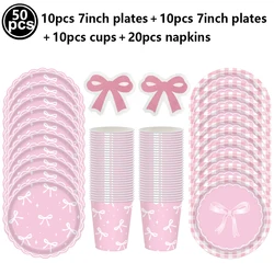 Pink Bow Theme Disposable Paper Napkins - 20pcs for Birthdays, Baby Showers, and Weddings (Clear)